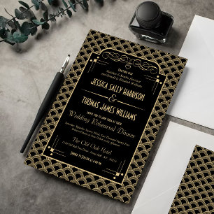 1920's Art Deco Gatsby Wedding Rehearsal Dinner Invitation