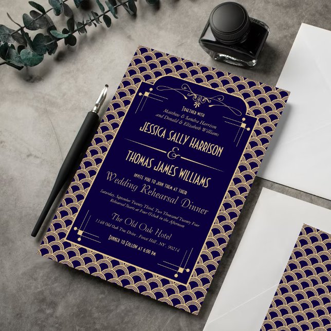 1920's Art Deco Gatsby Wedding Rehearsal Dinner Invitation (Creator Uploaded)