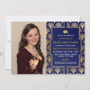 1920s Art Deco Gold Photo Graduation Gatsby Party Invitation