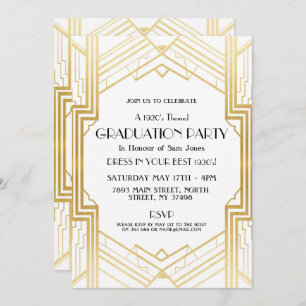 1920s Art Deco Graduation Invite Gatsby Party Gold