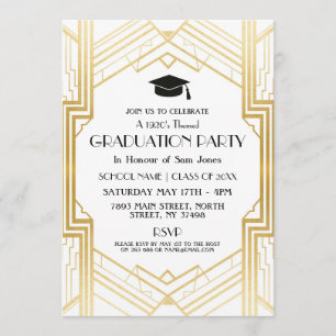 1920s Art Deco Graduation Party Invite Gatsby Gold