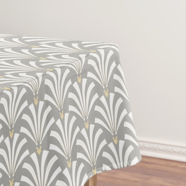 1920s Art Deco Grey & White Palmettos Tablecloth (In Situ)
