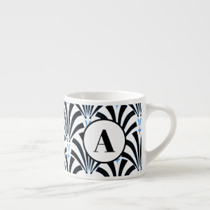 1920s Art Deco Palmettos & Blue   Monogram Espresso Cup
