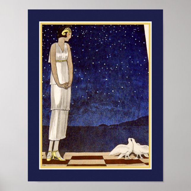 1920's Art Deco Pochoir "Two Doves" Poster (Front)