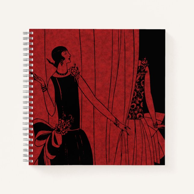 1920s Art Deco Red Fashion Design Sketch Notebook (Front)
