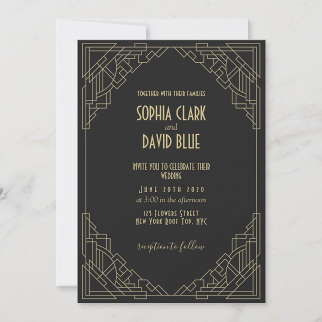 1920s Art Deco Style Elegant Vintage Wedding Invitation (Front)