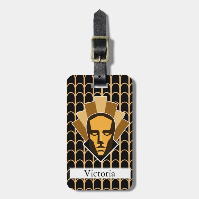 1920s Art Deco Style Roaring Twenties Statue Crest Luggage Tag (Front Vertical)