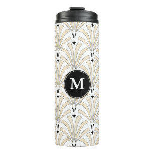 1920s Art Deco Taupe & White Palmettos   Monogram Thermal Tumbler