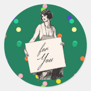 1920s Art Deco Vintage Woman with Sign "For You" Classic Round Sticker
