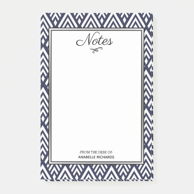 1920s Art Deco White Arrowheads Navy Blue Post-it Notes (Front)