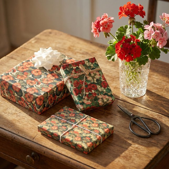1920s Art Nouveau Geraniums - Vintage Floral  Wrapping Paper Sheet (Creator Uploaded)