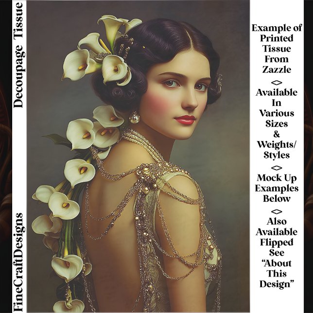 1920s Art Nouveau Woman & Lillies EZ7R Decoupage Tissue Paper (Creator Uploaded)