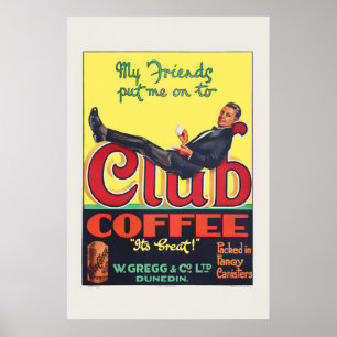 1920s Club Coffee Vintage Style Poster  Classic