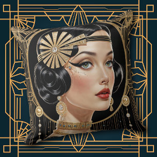 1920s Cocktail Elegance Flapper Girl Throw Pillow