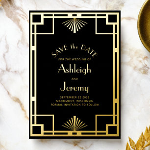 1920s Deco Black Gold Wedding Save the Date
