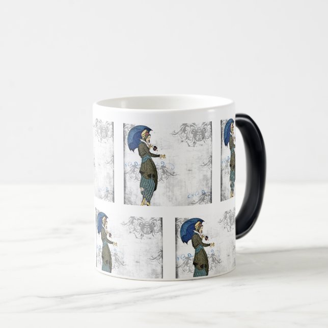 1920's Elegant Lady with Umbrella – Vintage Magic Mug (Front Right)