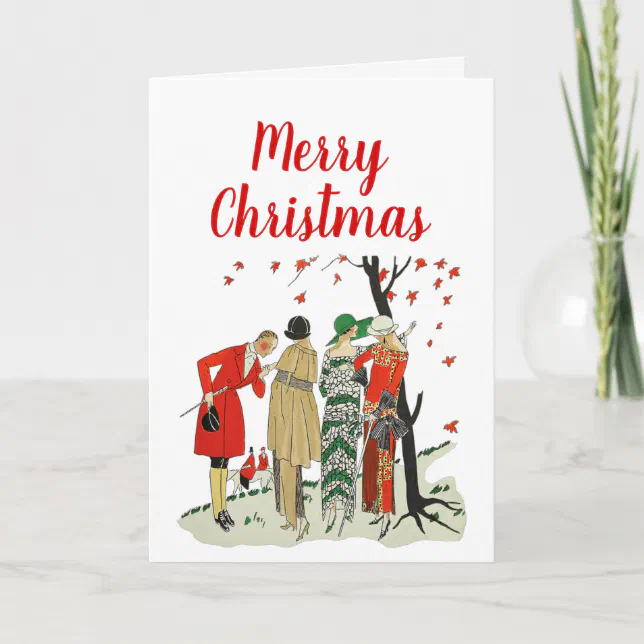 1920s Fashion Dressed For the Fox Hunt Holiday Card Zazzle