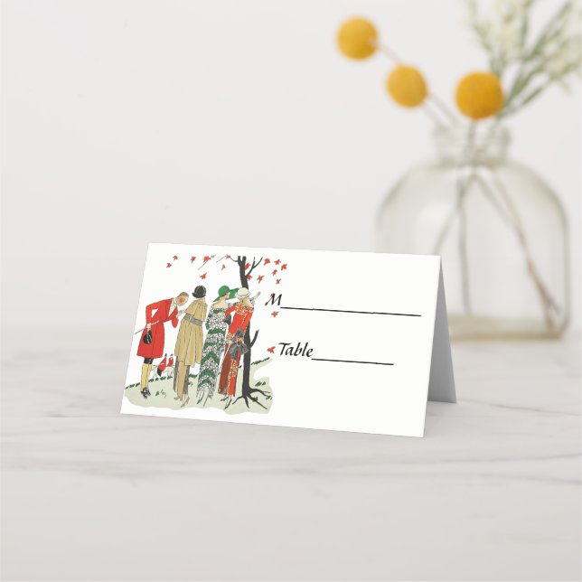 1920s Fashion Dressed For the Fox Hunt Place Card (Back)