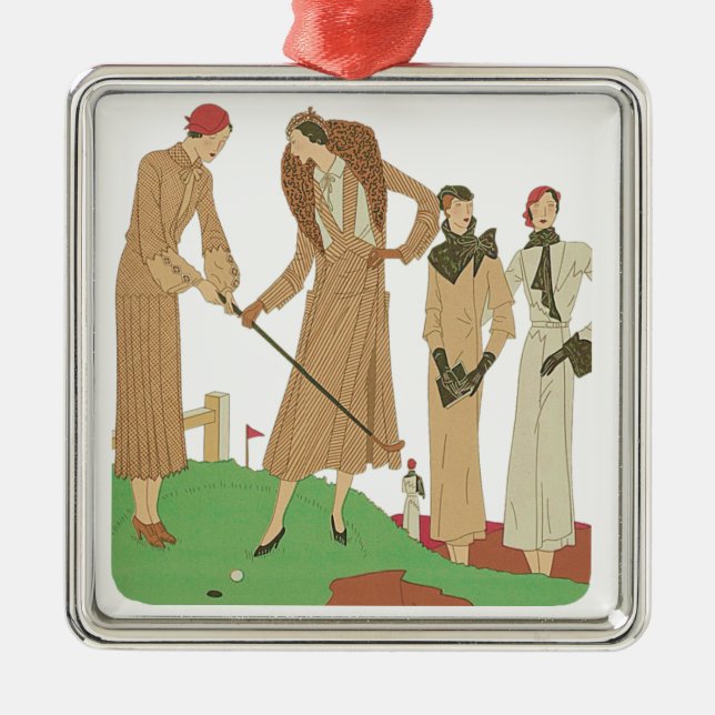 1920s Fashion Fashionable Ladies Playing Golf Metal Tree Decoration (Front)