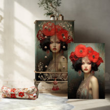 1920's Flapper Beauty, Poppies Portrait Art