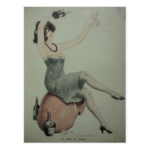 Image of 1920s Flapper Champagne Girl Postcard