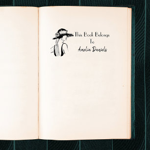 1920's Flapper Girl Monogram Bookplate  Rubber Stamp