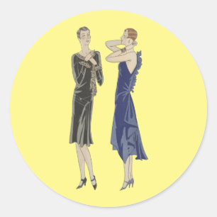 1920s Flapper Girl Pinups Fashion Dresses Art Classic Round Sticker