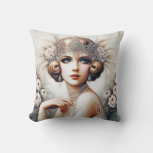 1920s Flapper Girl Portrait Cushion