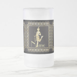 1920's Flapper Girl Thunder_Cove Bar Frosted Glass Beer Mug
