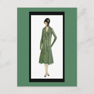 1920's Flapper in Green Postcard