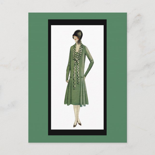 1920's Flapper in Green Postcard (Front)