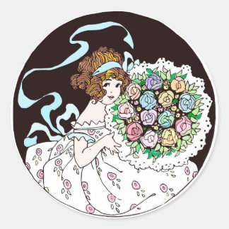 1920s Flower Girl Holding Bouquet  Classic Round Sticker