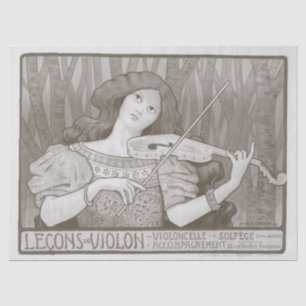 1920s French Poster Violin Performance Decoupage Tissue Paper