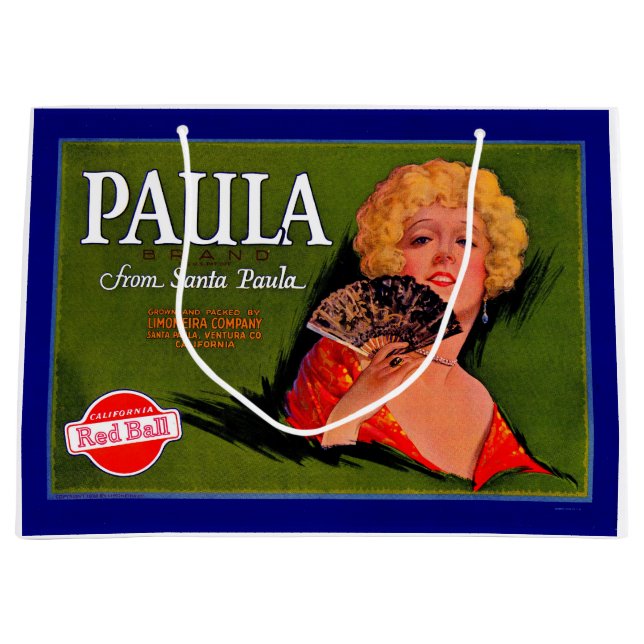 1920s fruit crate label Paula from Santa Paula Large Gift Bag (Front)