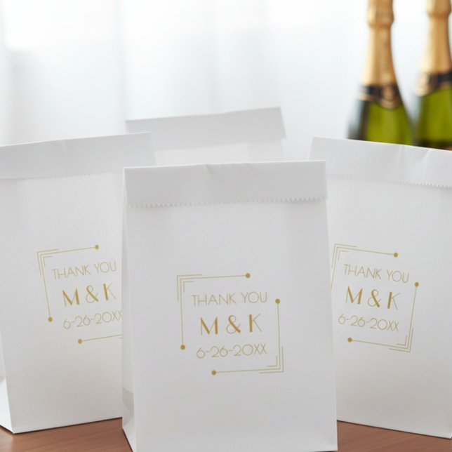 1920s Gatsby Gold Thank You Wedding Favour Bags (Not just for weddings! Perfect for a glamorous Gatsby bridal shower or bachelorette party. )