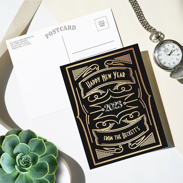 1920'S Gatsby Typography New Year Holiday Postcard (Creator Uploaded)