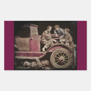 1920's Girl Auto Mechanics Rectangular Sticker