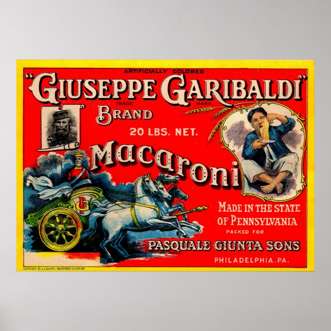 1920s Giuseppe Garibaldi macaroni label Poster (Front)