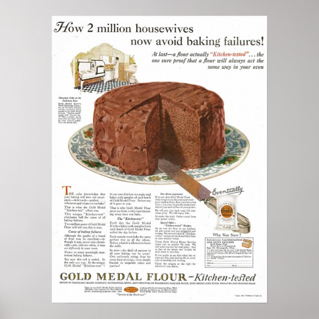 1920s Gold Medal Flour Ad Chocolate Cake Poster (Front)