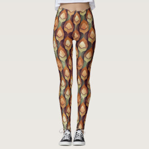 1920s Gold Teal Art Deco Fan Pattern Leggings