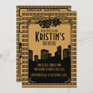 1920's Golden, Art Deco Party Invitations