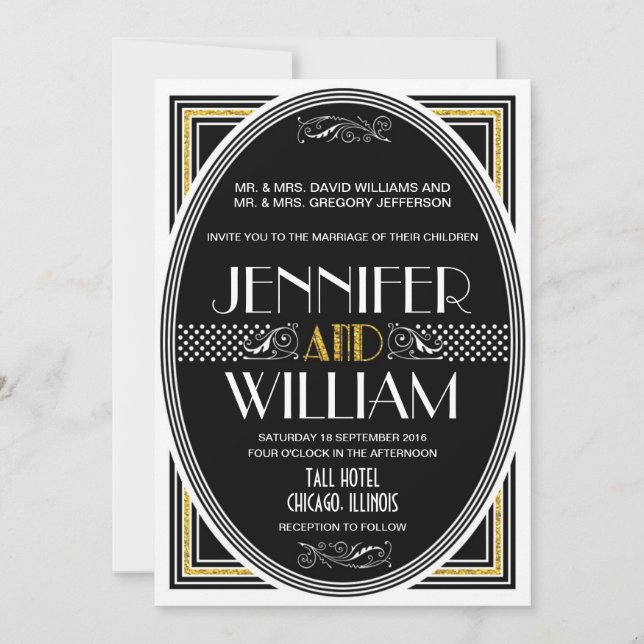 1920's Great Gatsby Wedding Invitations (Front)