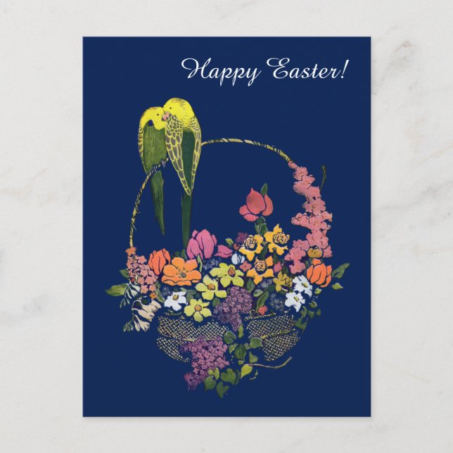 1920s Happy Easter with Basket Holiday Postcard (Front)