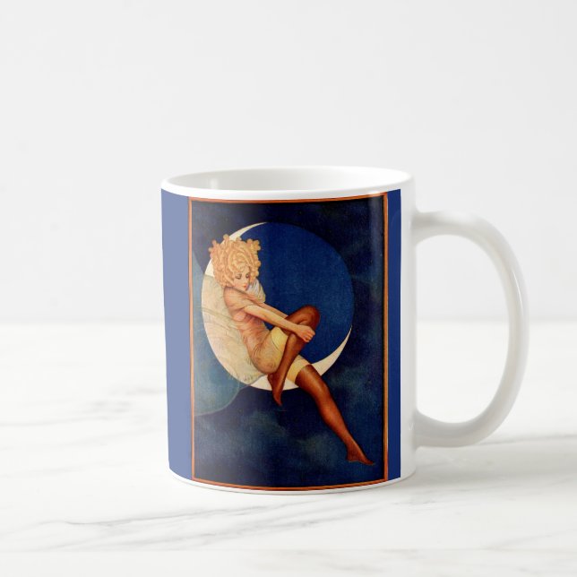 1920s hosiery ad beautiful woman on the moon coffee mug (Right)