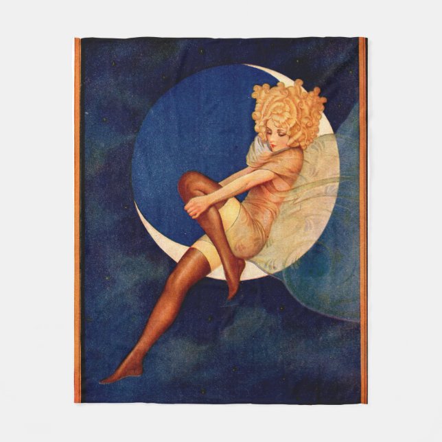 1920s hosiery ad beautiful woman on the moon fleece blanket (Front)