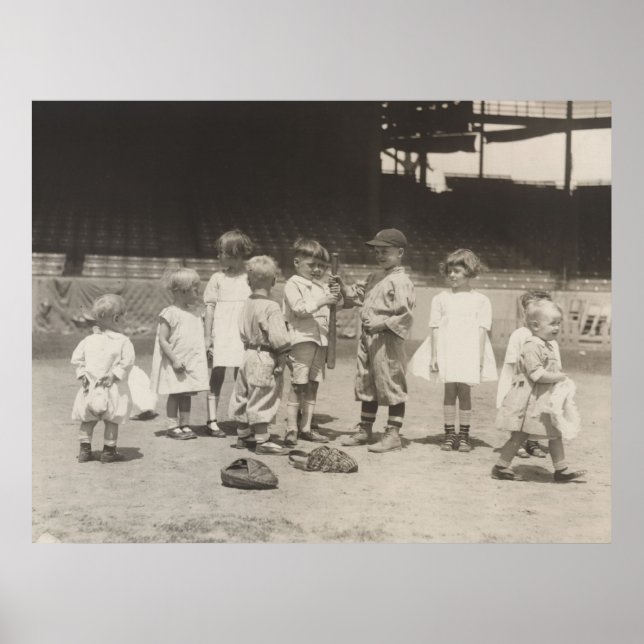 1920's Kids Playing Baseball on Major League Field Poster (Front)