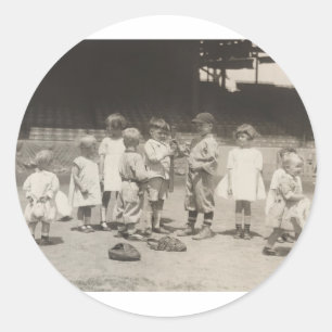 1920's Kids Playing on League Baseball Field Classic Round Sticker