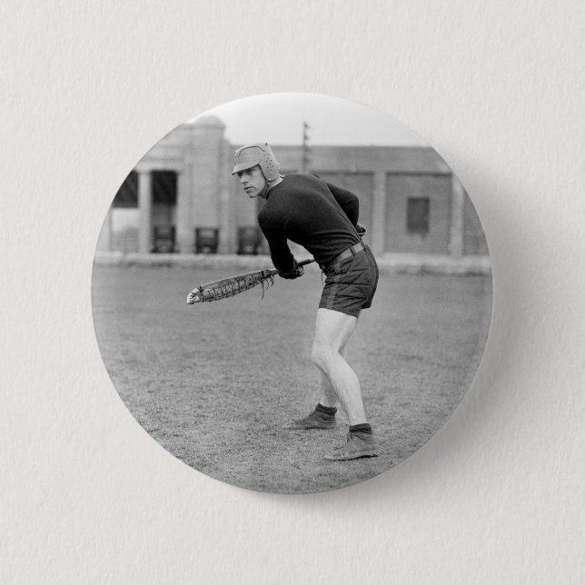 1920s Lacrosse Player 6 Cm Round Badge (Front)