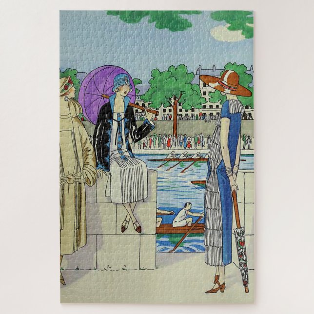 1920s Ladies at Crew Race Regatta French Art Deco Jigsaw Puzzle (Vertical)