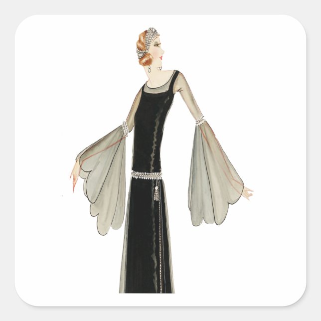 1920's Ladies Fashion Illustration Square Sticker (Front)